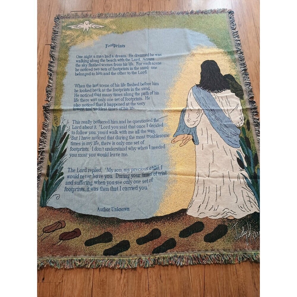Tapestry Blanket 'Footprints' Poem With Jesus Size 67x52 Approx.